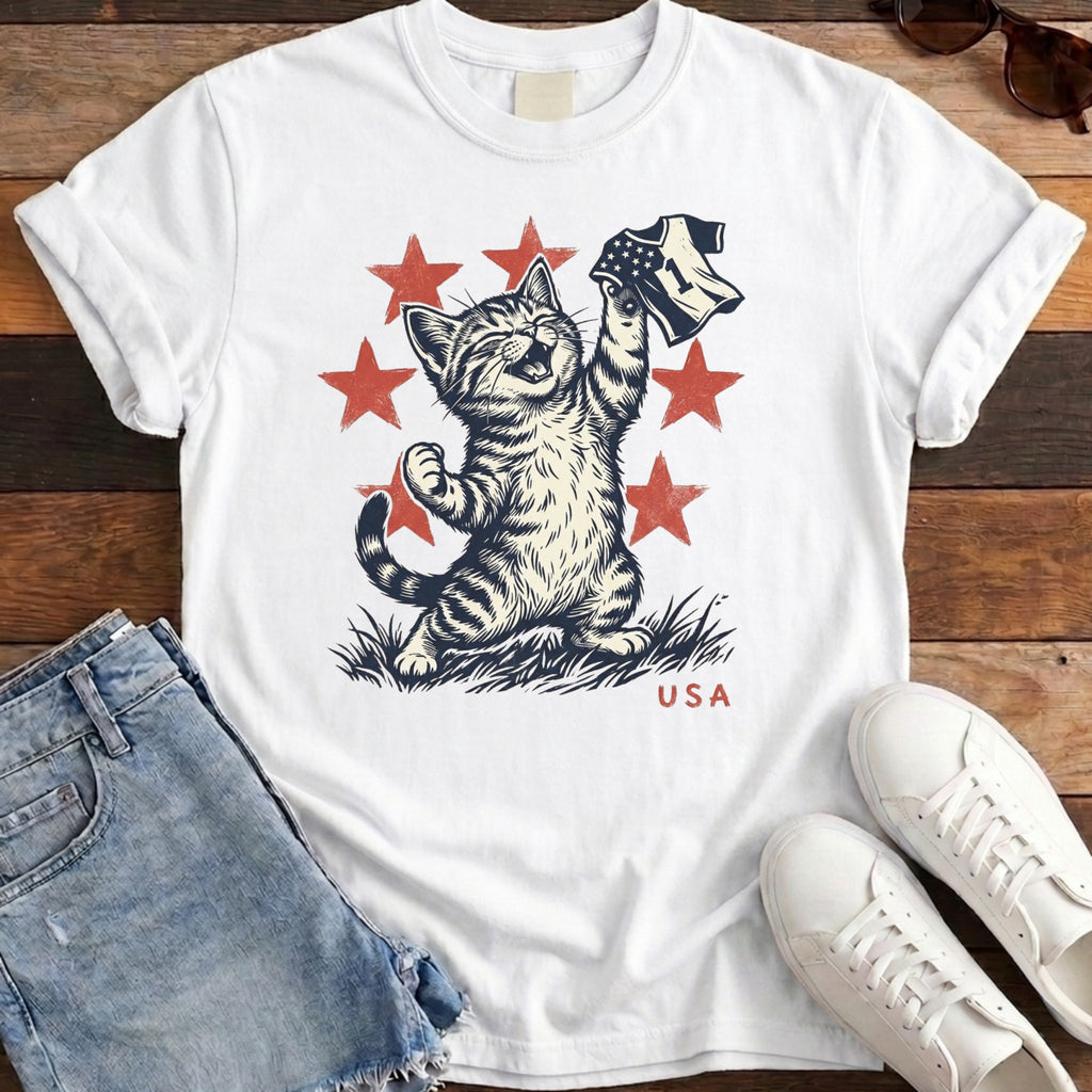 USA Victory Cat Tee - White