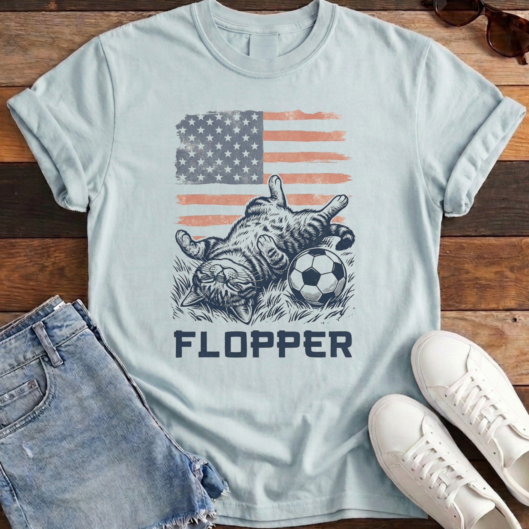 USA Flopper Cat Tee - Chambray