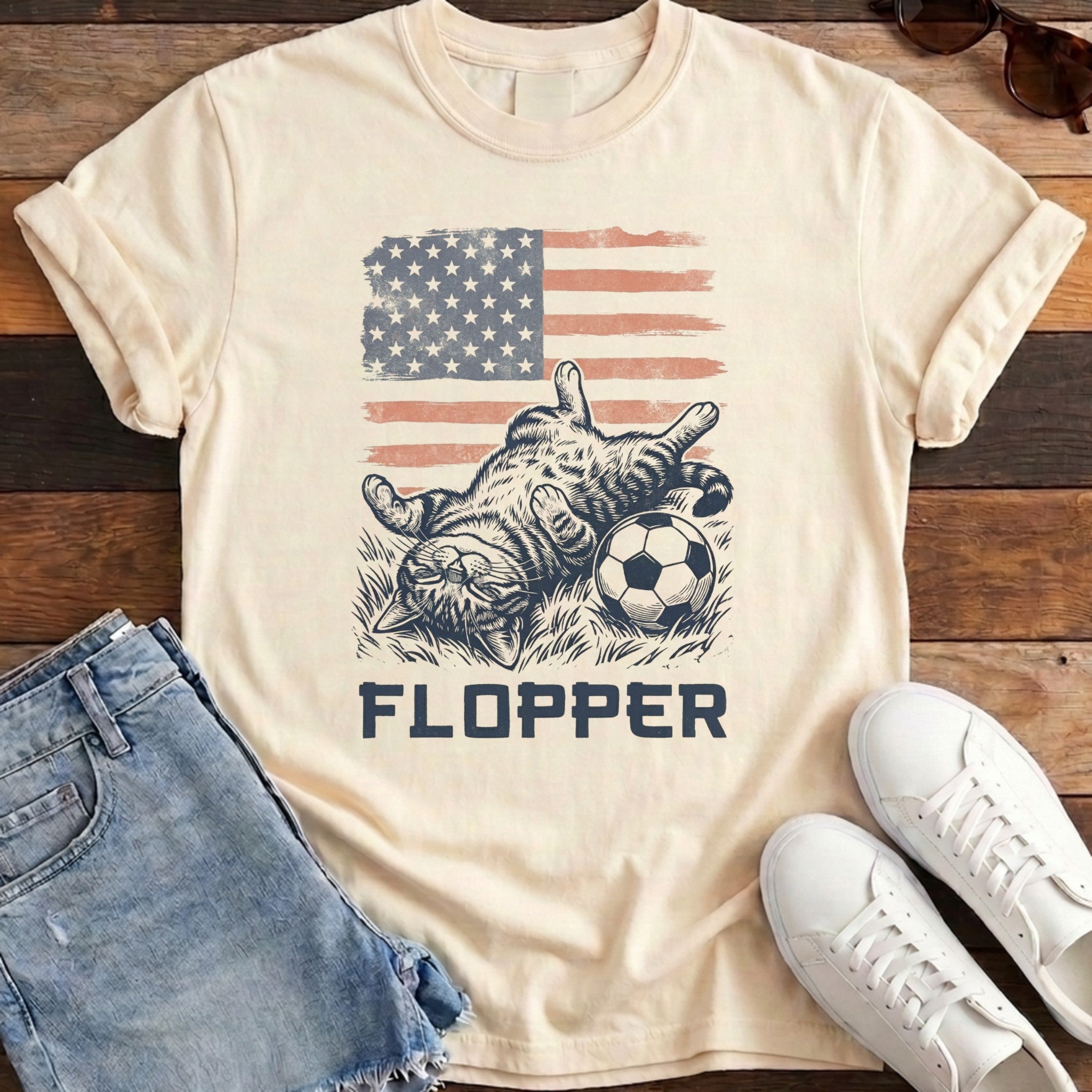 USA Flopper Cat Tee - Ivory
