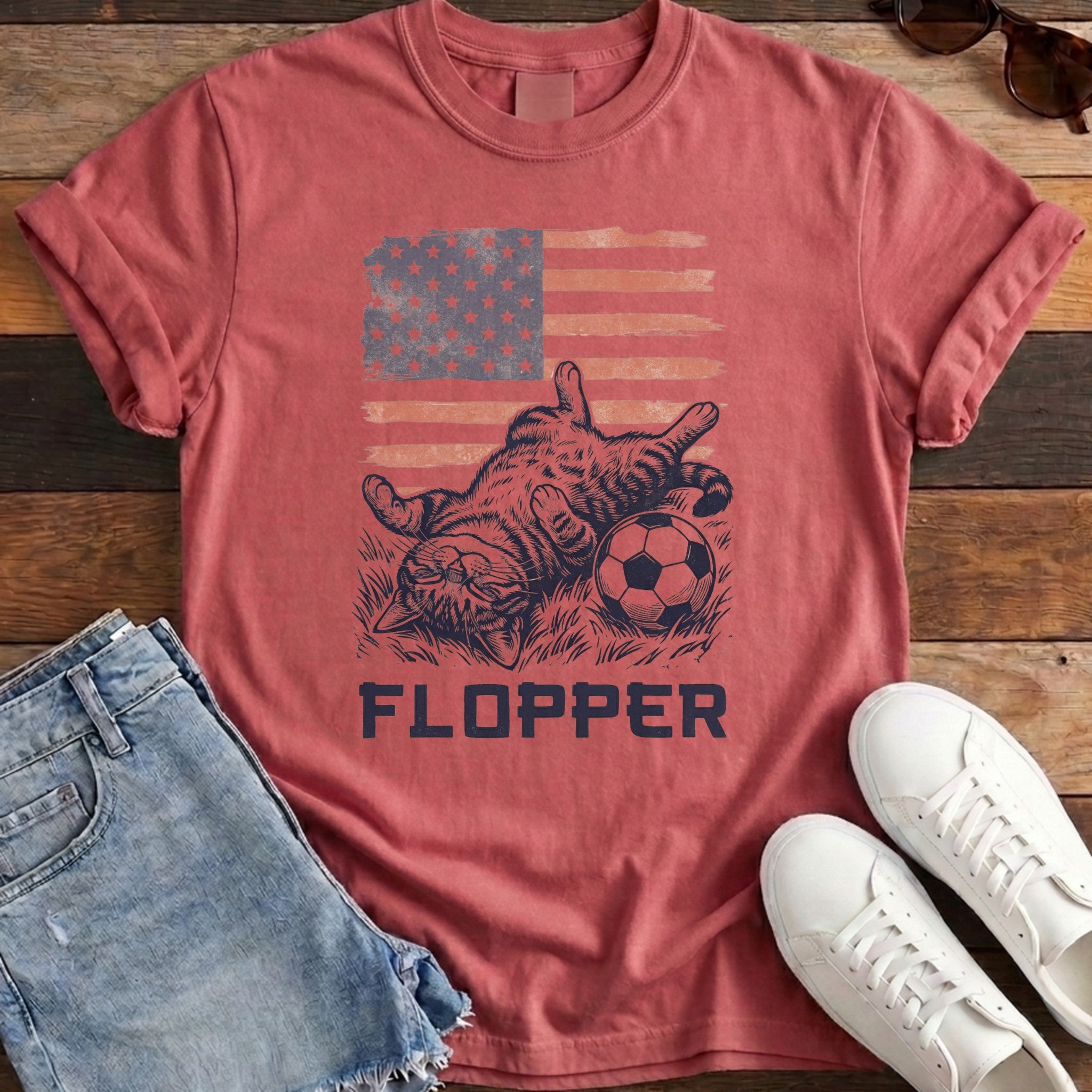 USA Flopper Cat Tee - Red