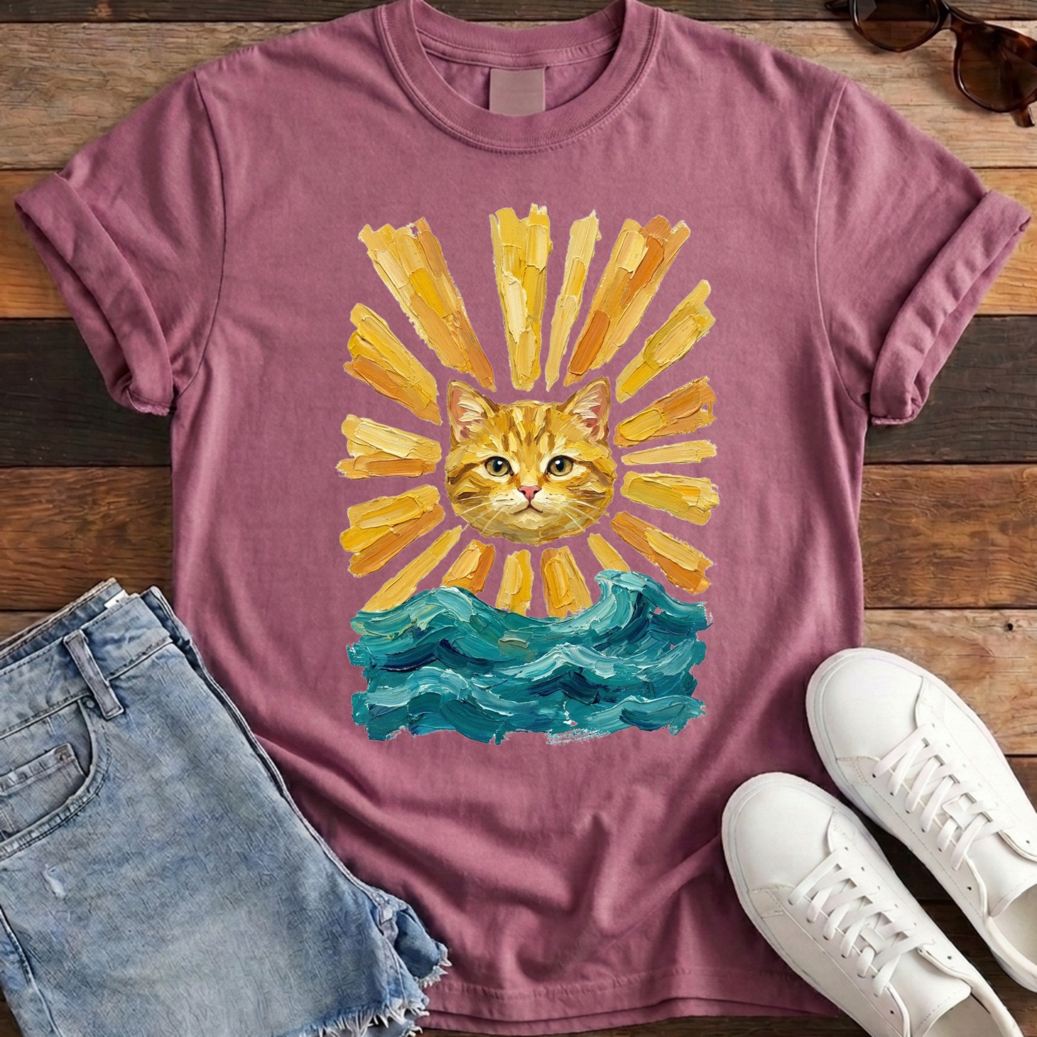 Here Comes the Sun Cat Tee - Berry