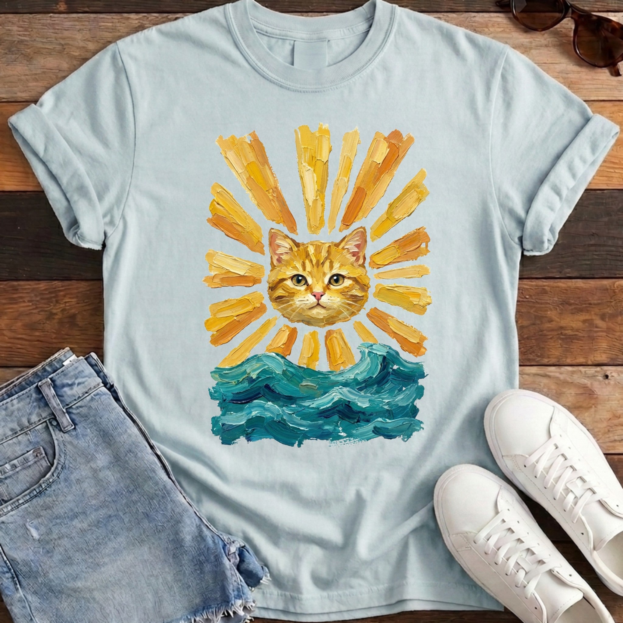 Here Comes the Sun Cat Tee - Chambray