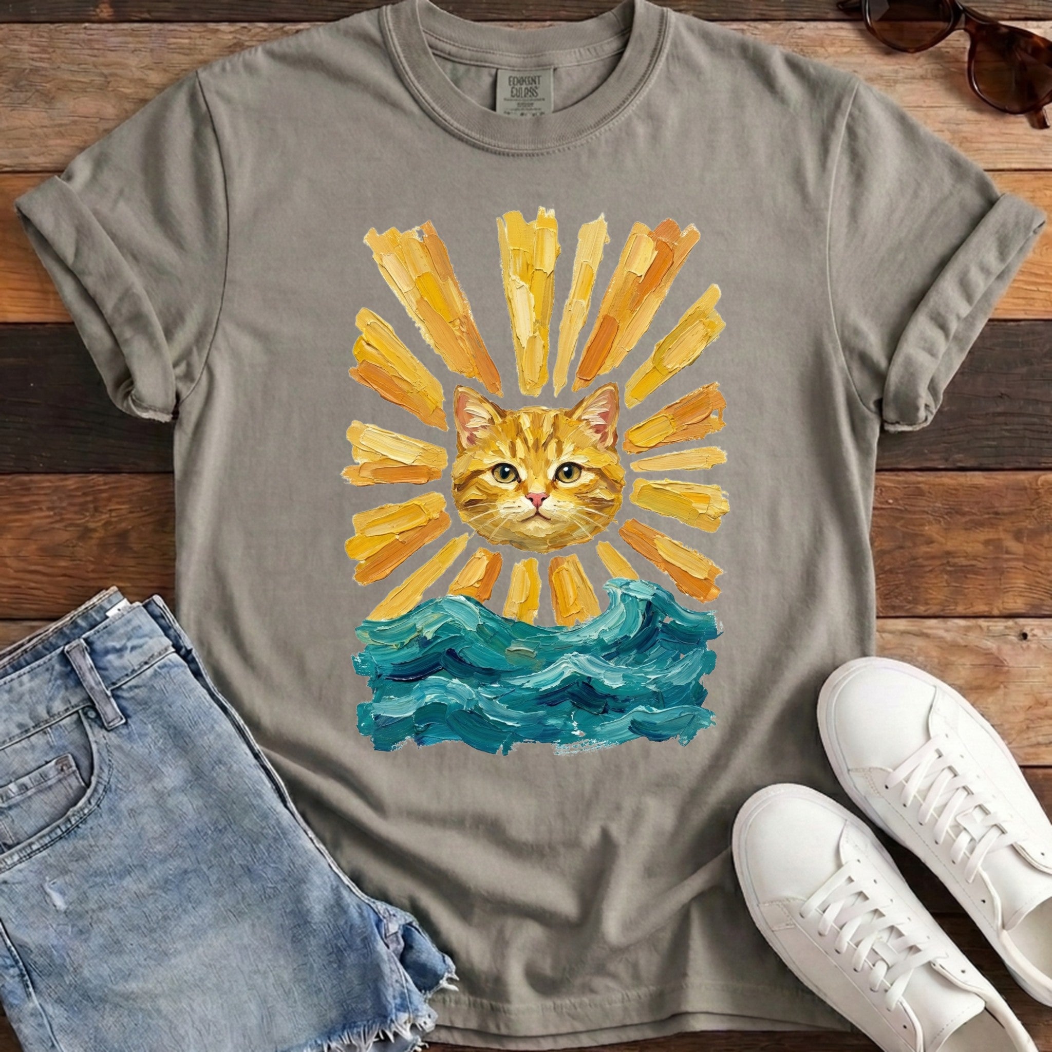 Here Comes the Sun Cat Tee - Granite