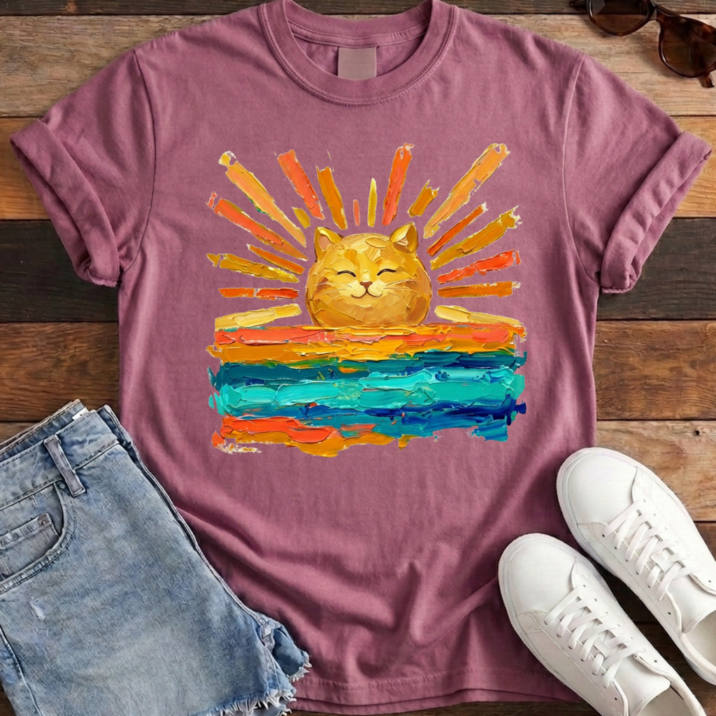 Rise and Shine Cat Tee - Berry