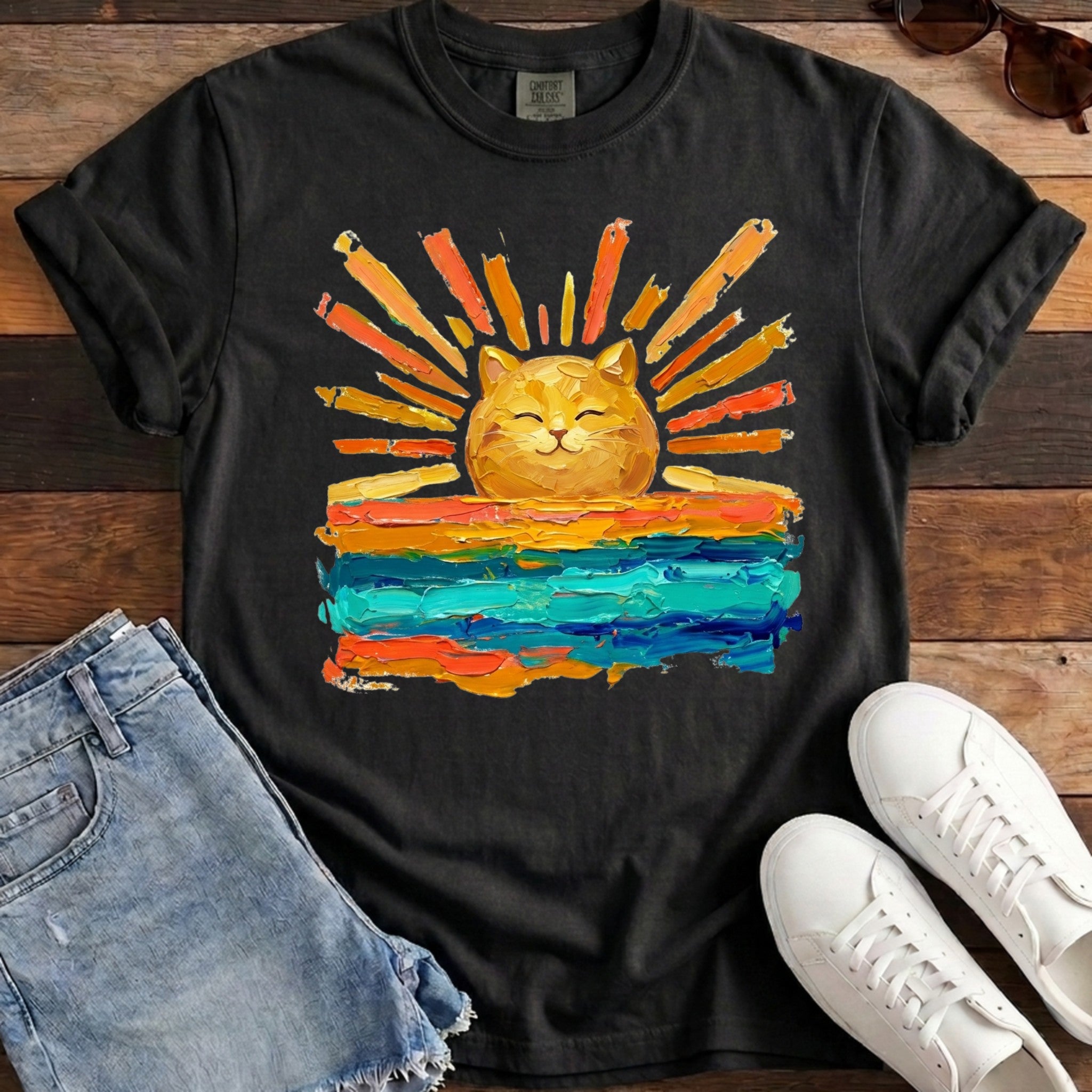Rise and Shine Cat Tee - Black