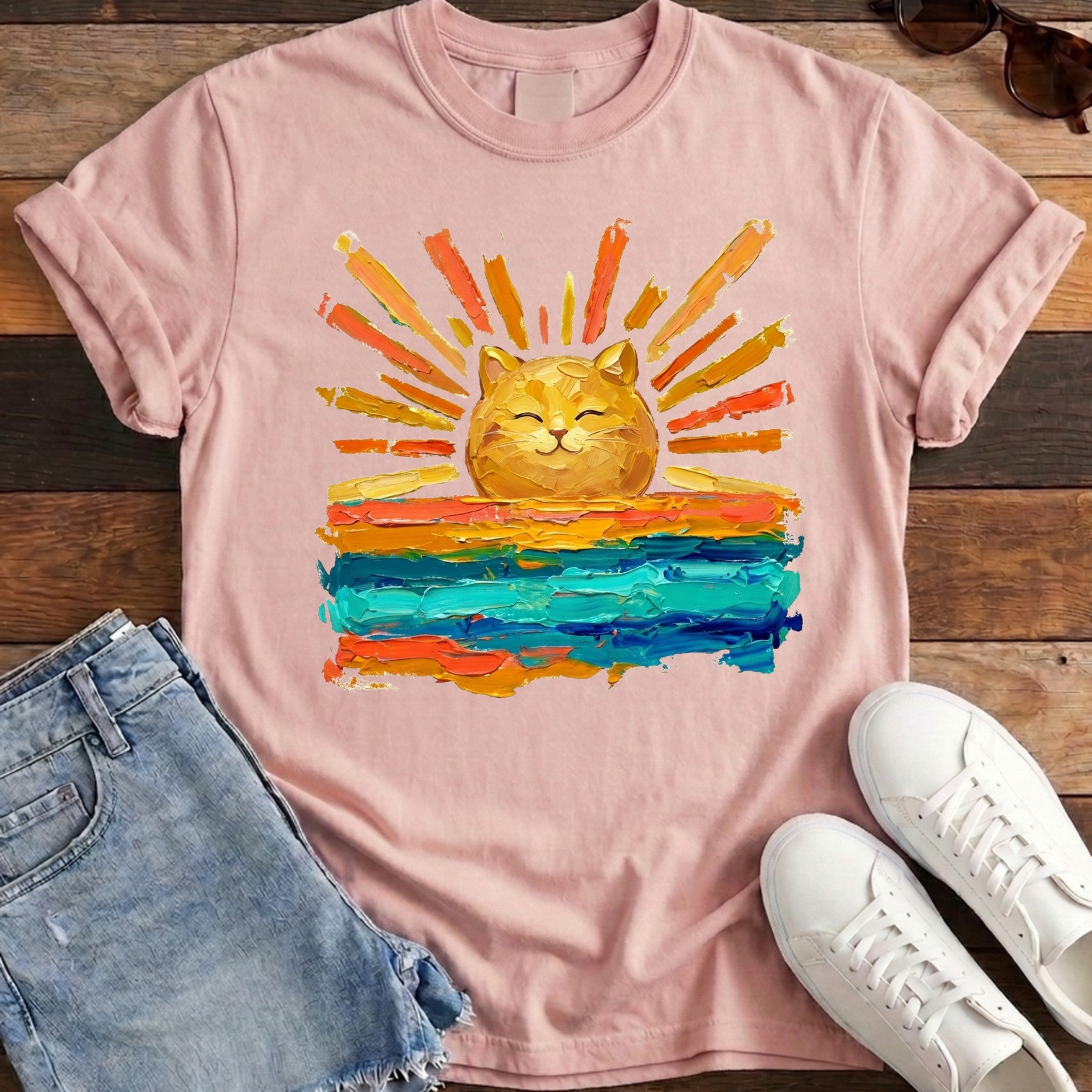Rise and Shine Cat Tee - Blossom