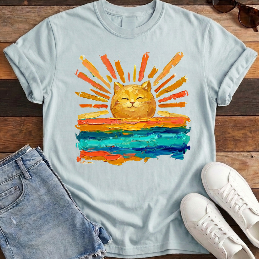 Rise and Shine Cat Tee - Chambray