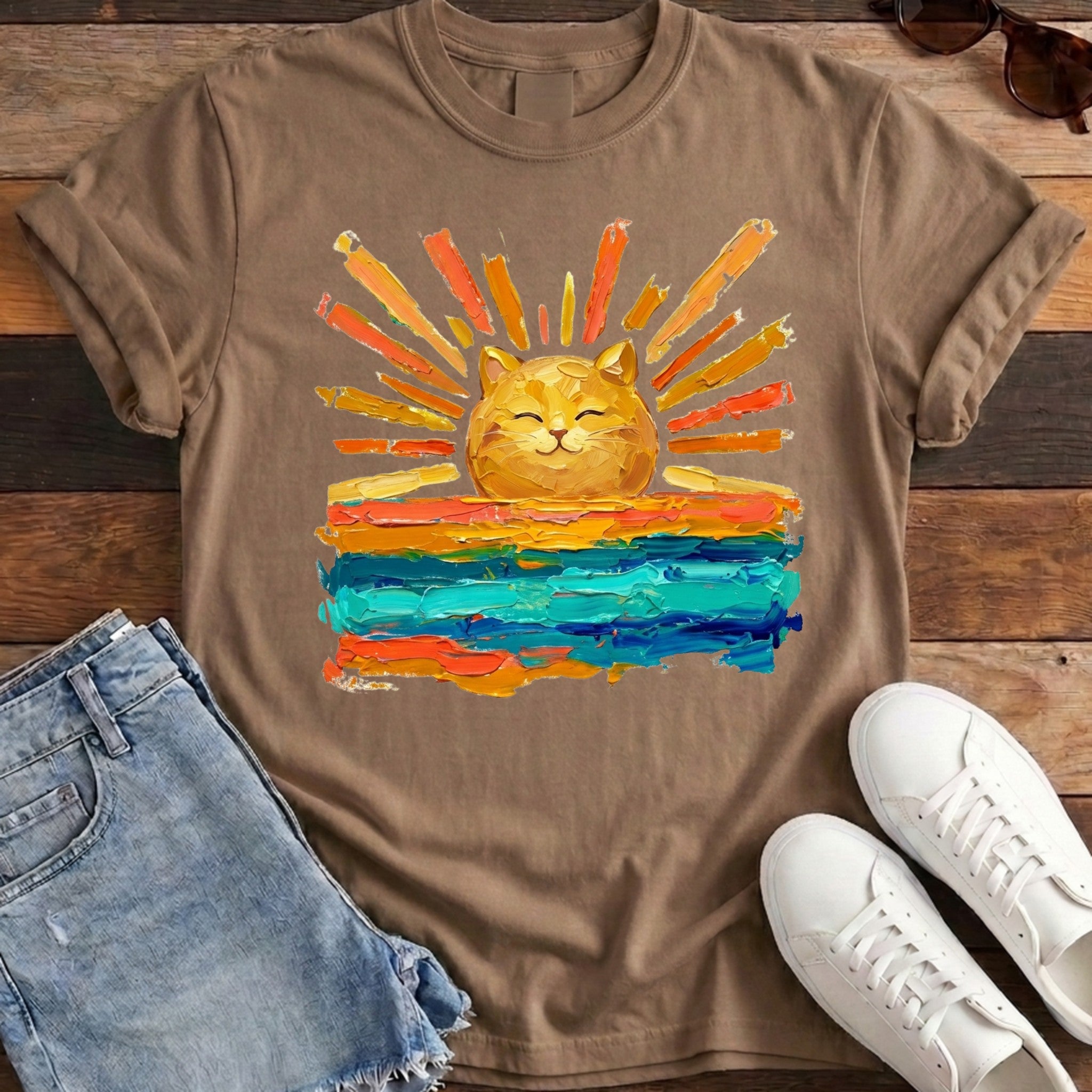 Rise and Shine Cat Tee - Espresso