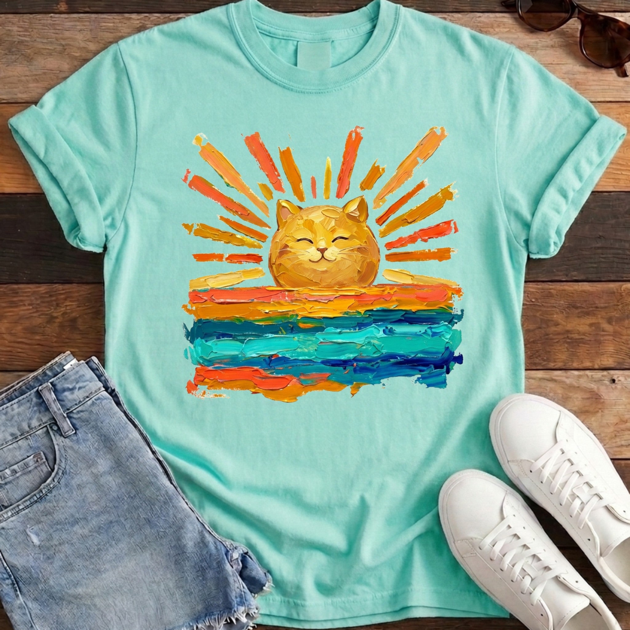 Rise and Shine Cat Tee - Island Reef