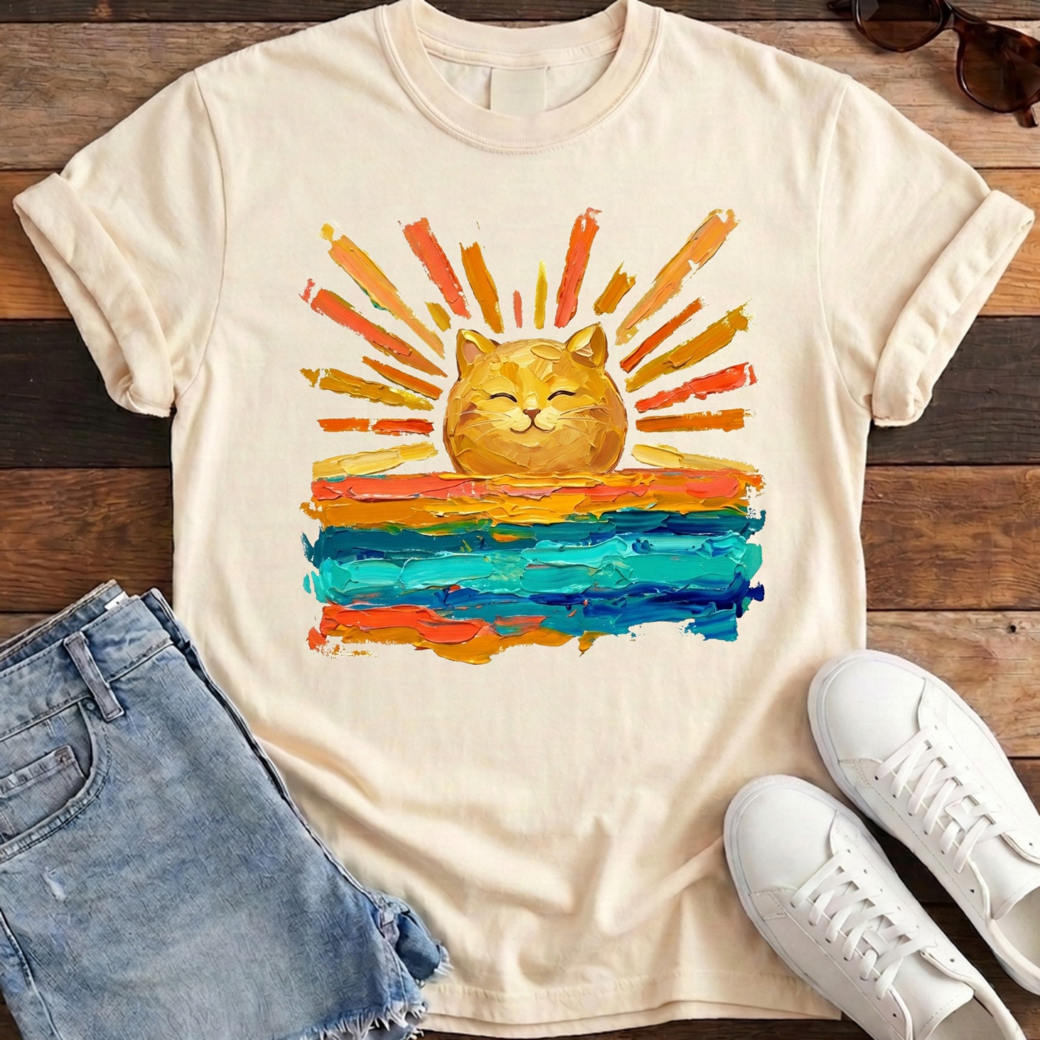 Rise and Shine Cat Tee - Ivory