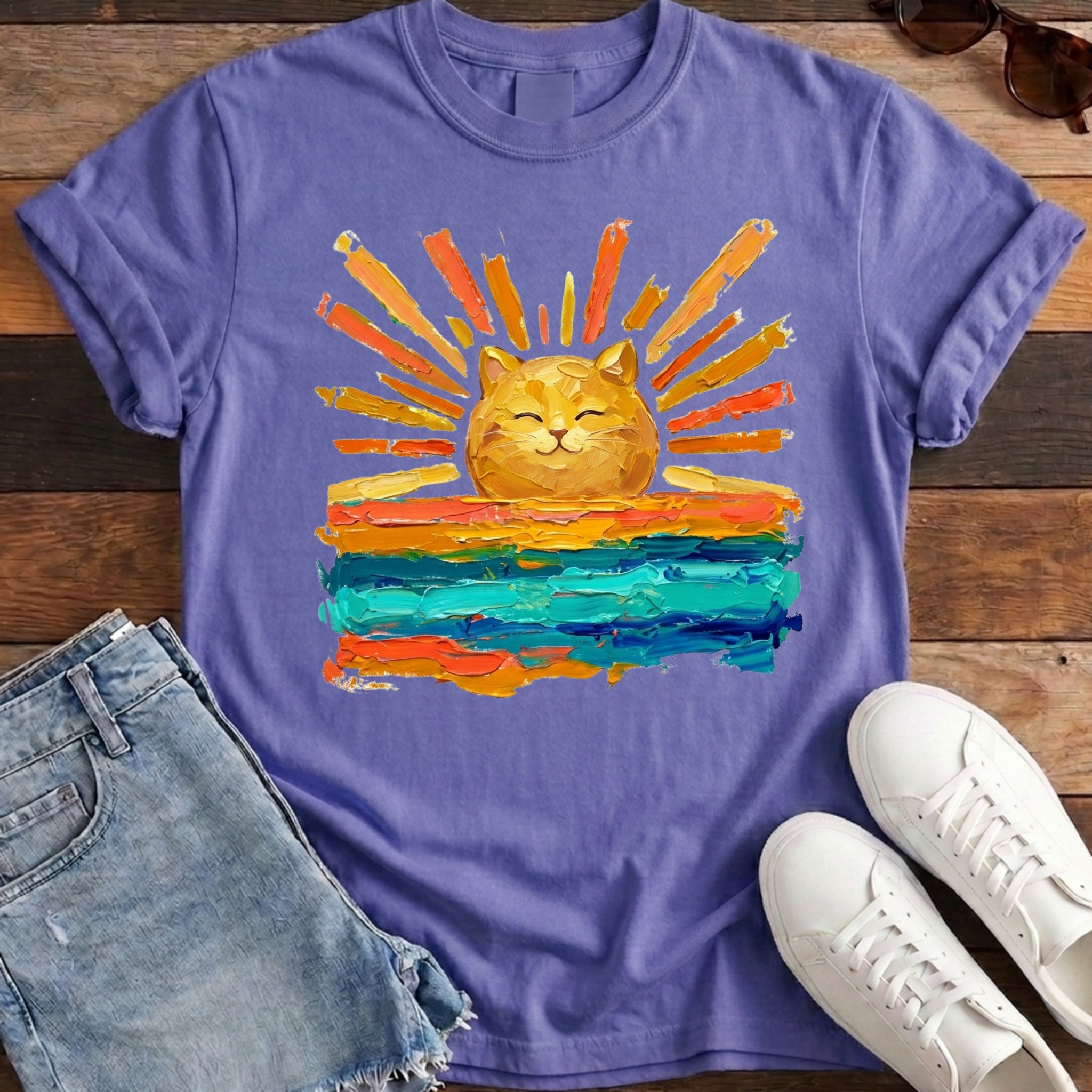Rise and Shine Cat Tee - Violet