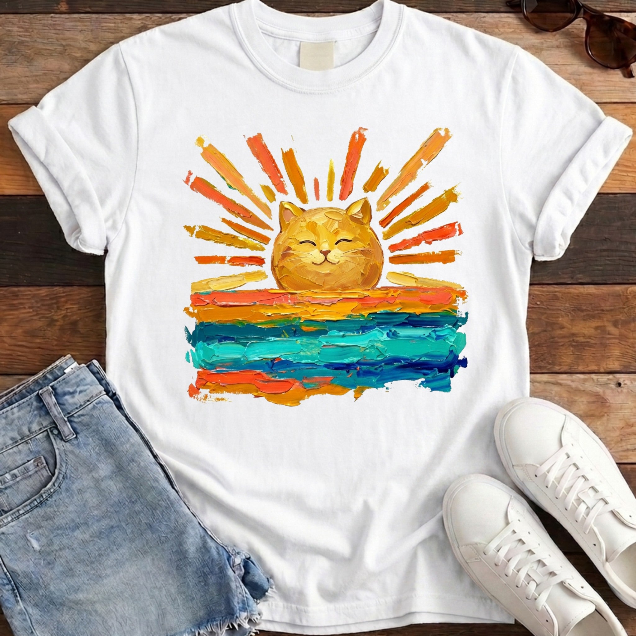 Rise and Shine Cat Tee - White