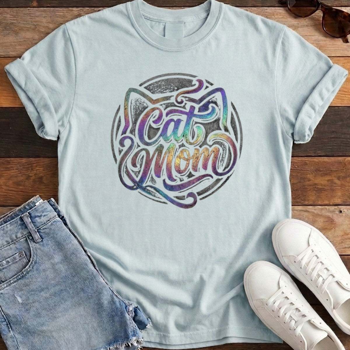 Cat Mom Tee - Chambray