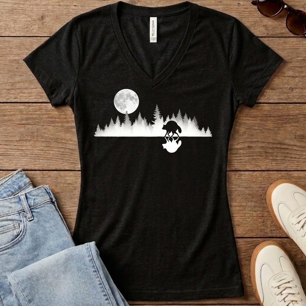 Mirrored Moon Women's V-Neck - Black Heather