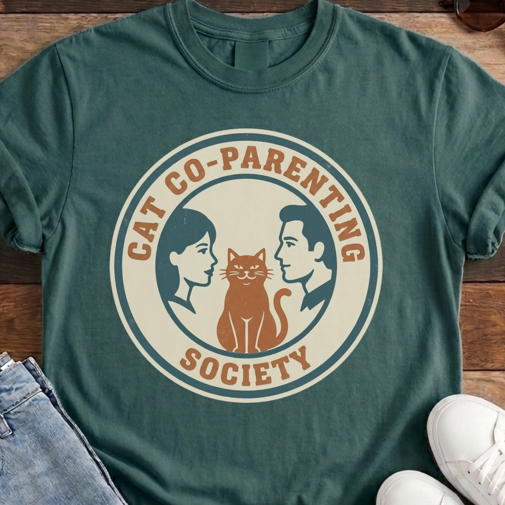 Cat Co-Pawrent Tee - Blue Spruce close up