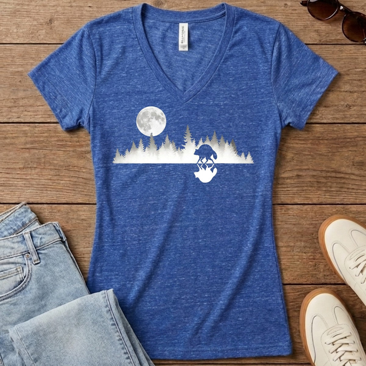 Mirrored Moon Women's V-Neck - Heather True Royal