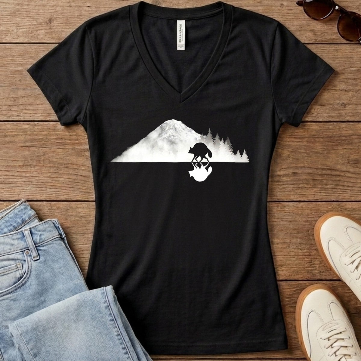 Jimothy Mirrored Rainier Women's V-Neck - Solid Black Blend