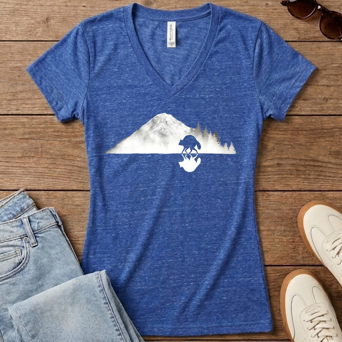 Jimothy Mirrored Rainier Women's V-Neck - Heather True Royal