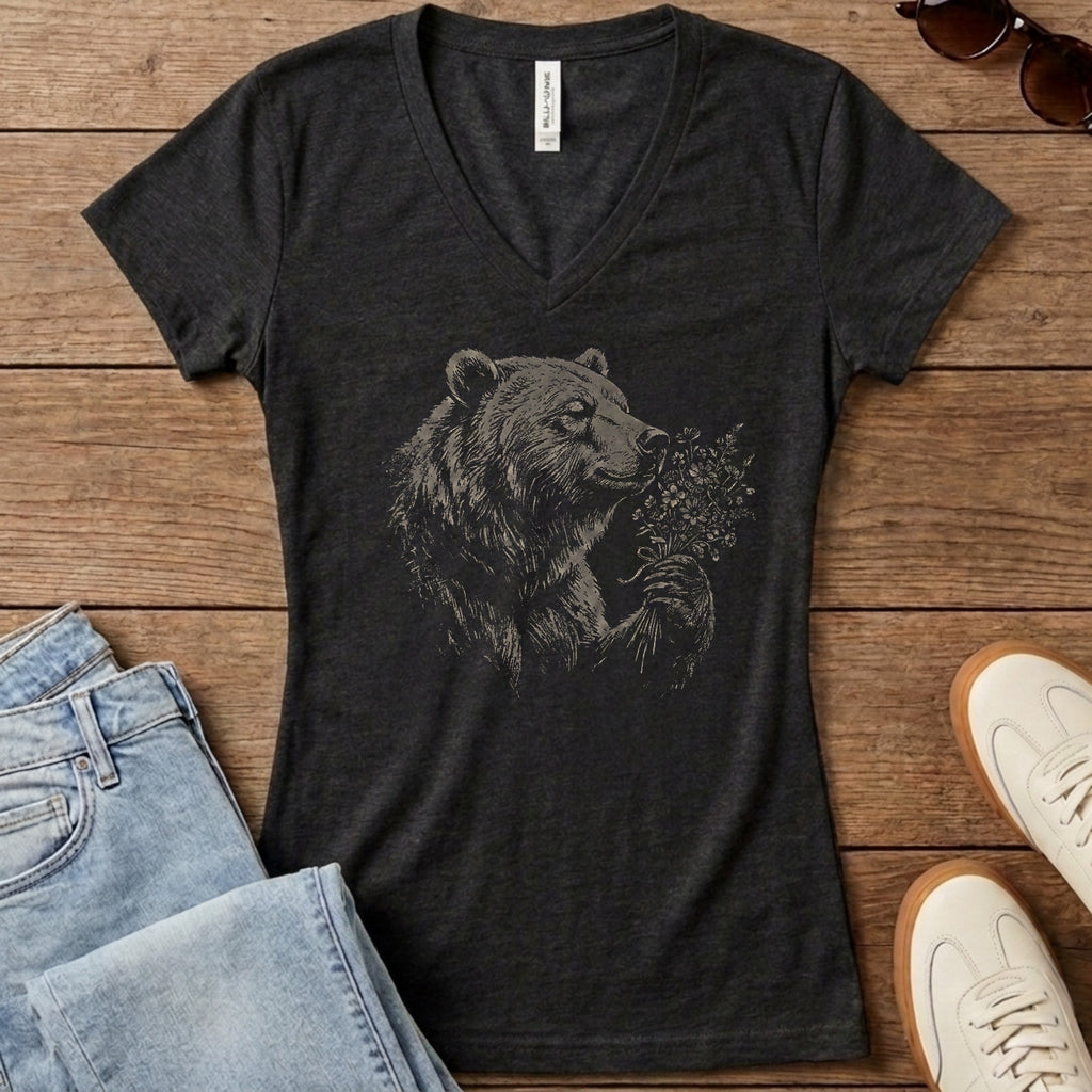 Bear-y Sweet Women's V-Neck - Dark Grey Heather