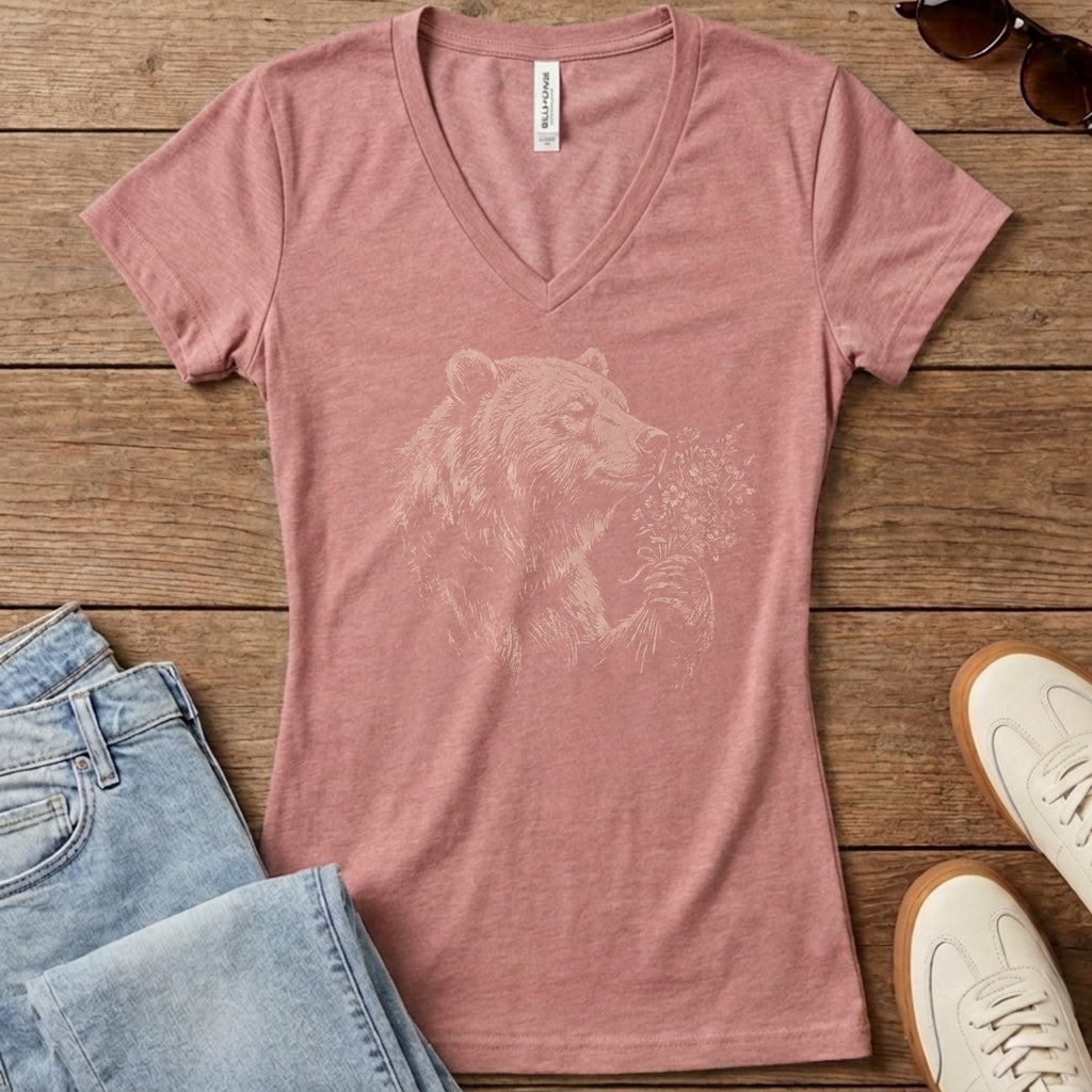 Bear-y Sweet Women's V-Neck - Heather Mauve