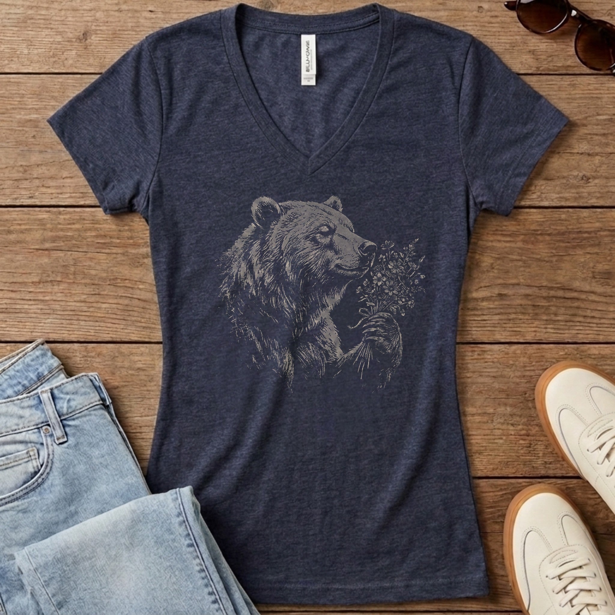 Bear-y Sweet Women's V-Neck - Heather Navy