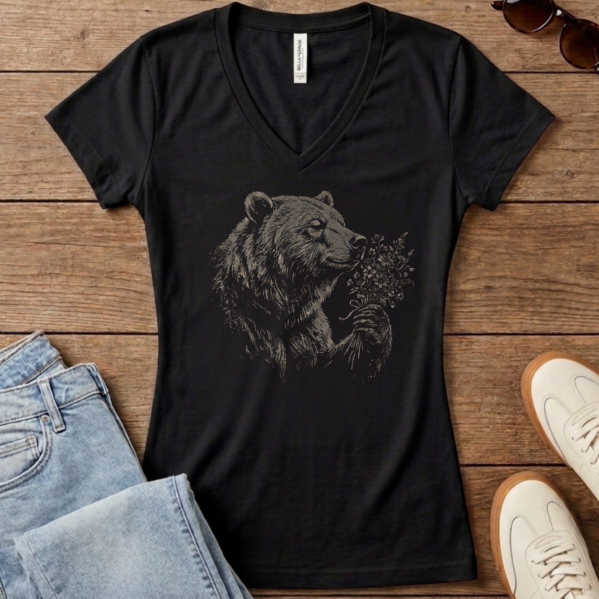 Bear-y Sweet Women's V-Neck - Solid Black Blend
