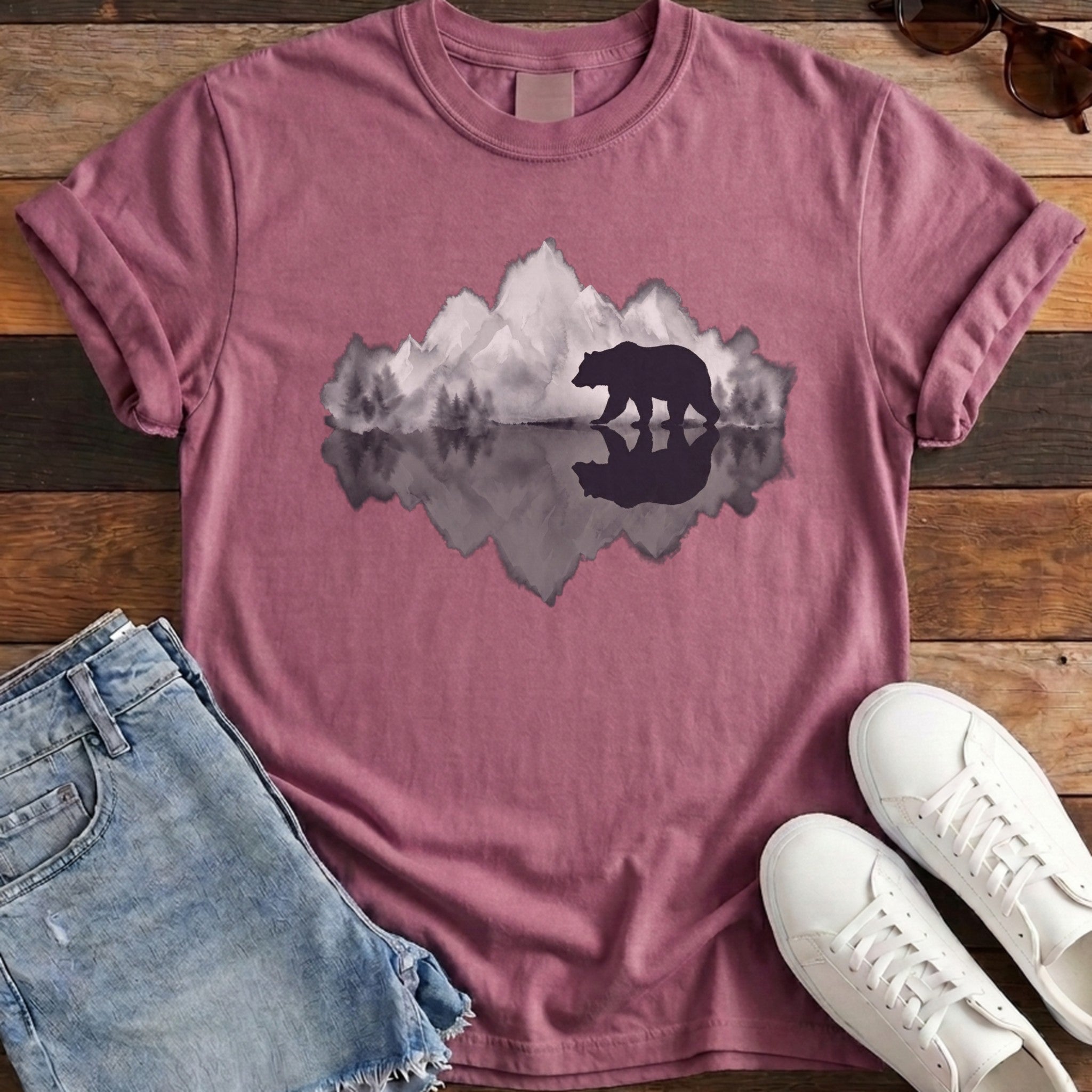 Bear Reflection Tee - Berry