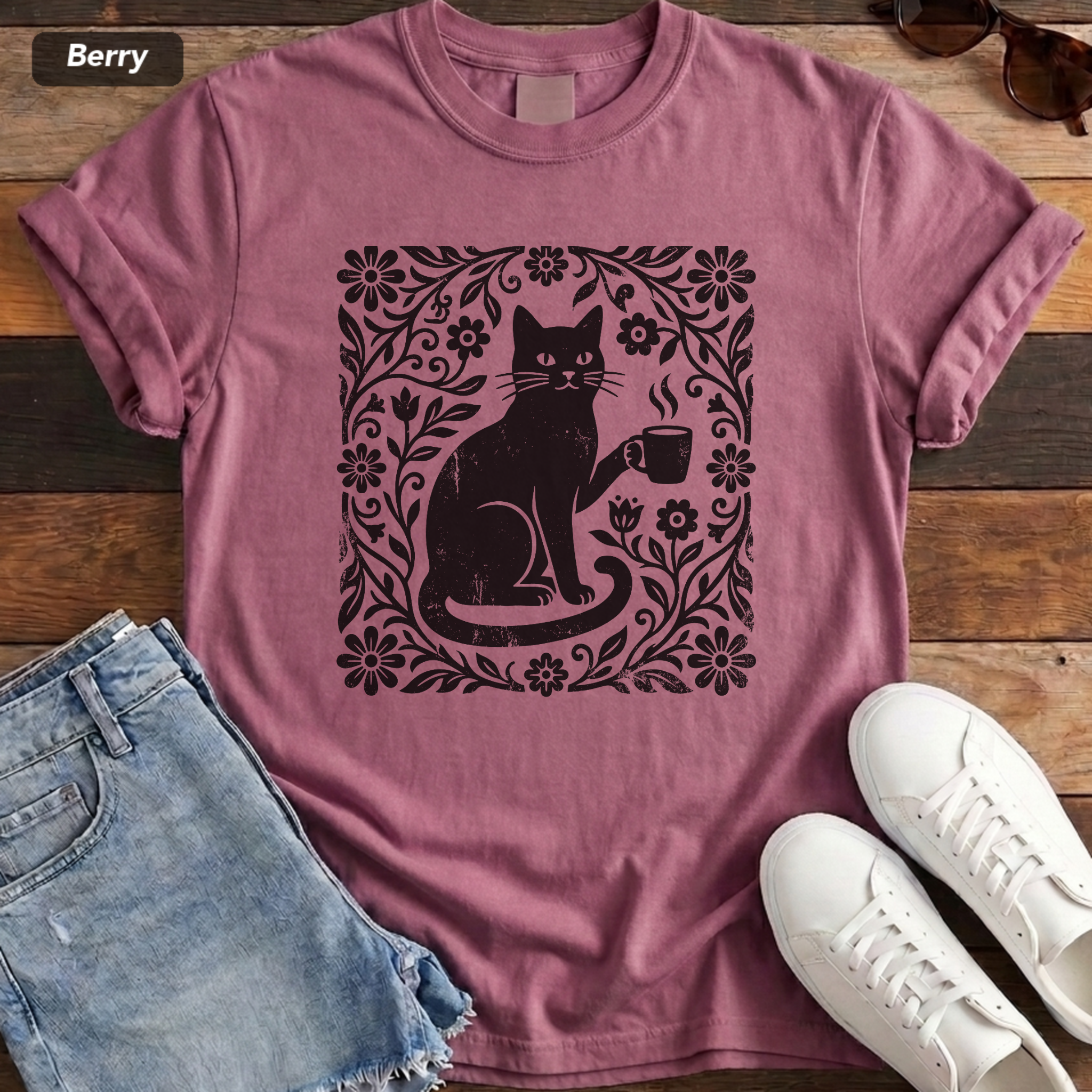 Floral Feline Vintage Tee