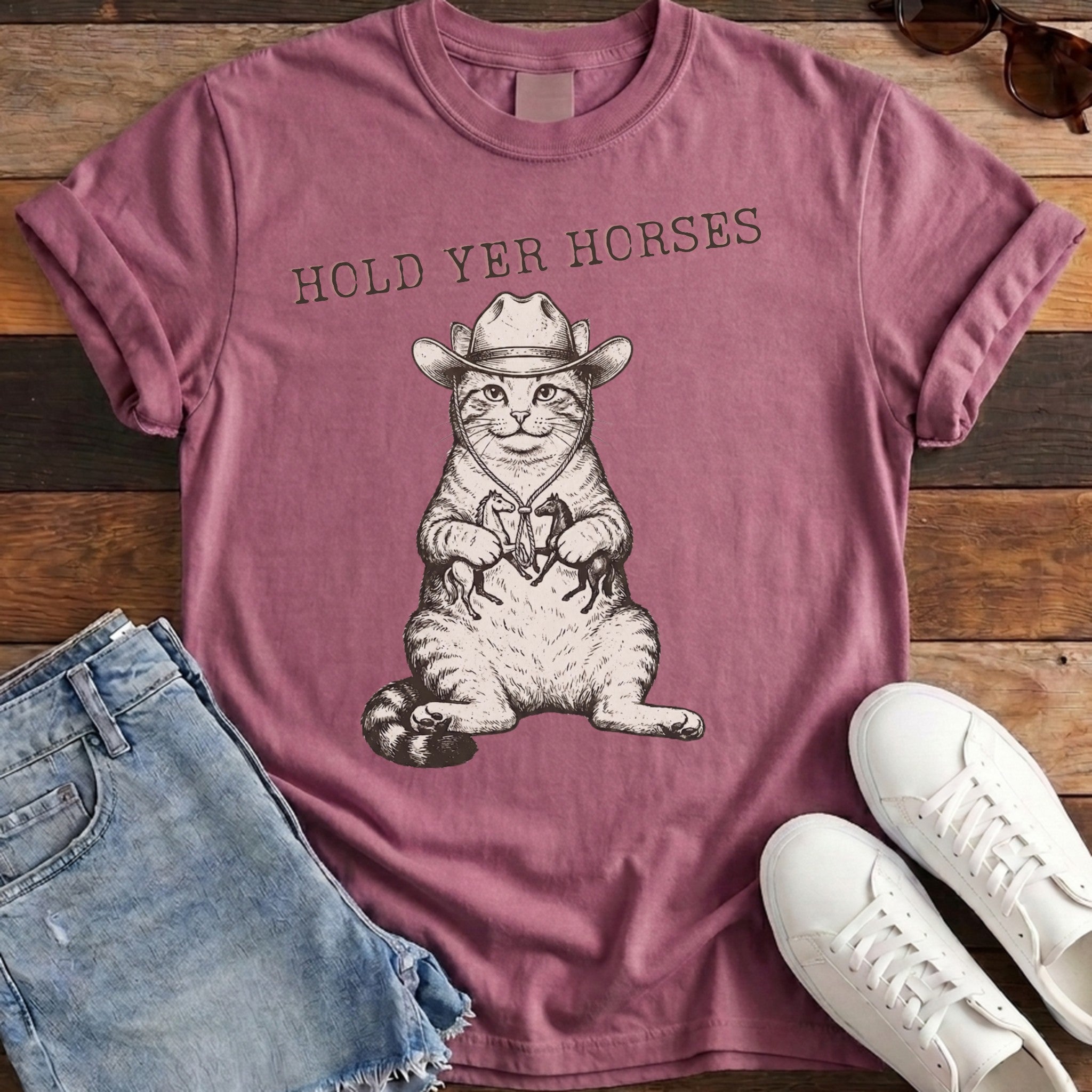Hold Yer Horses Tee - Berry