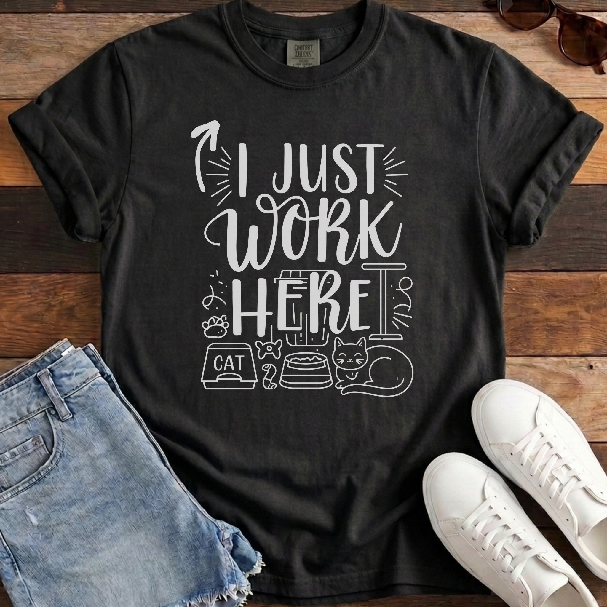 I Just Work Here Cat Tee