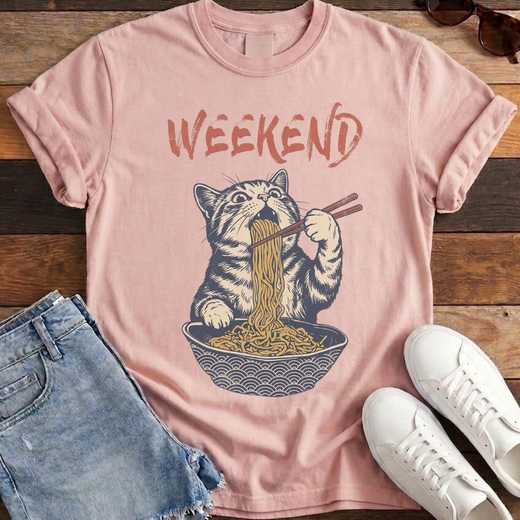 Weekend Ramen Cat Tee - Blossom