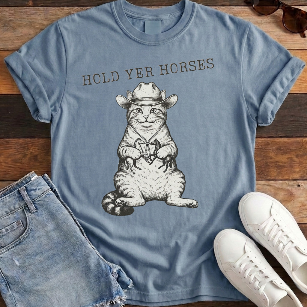 Hold Yer Horses Tee - Blue Jean
