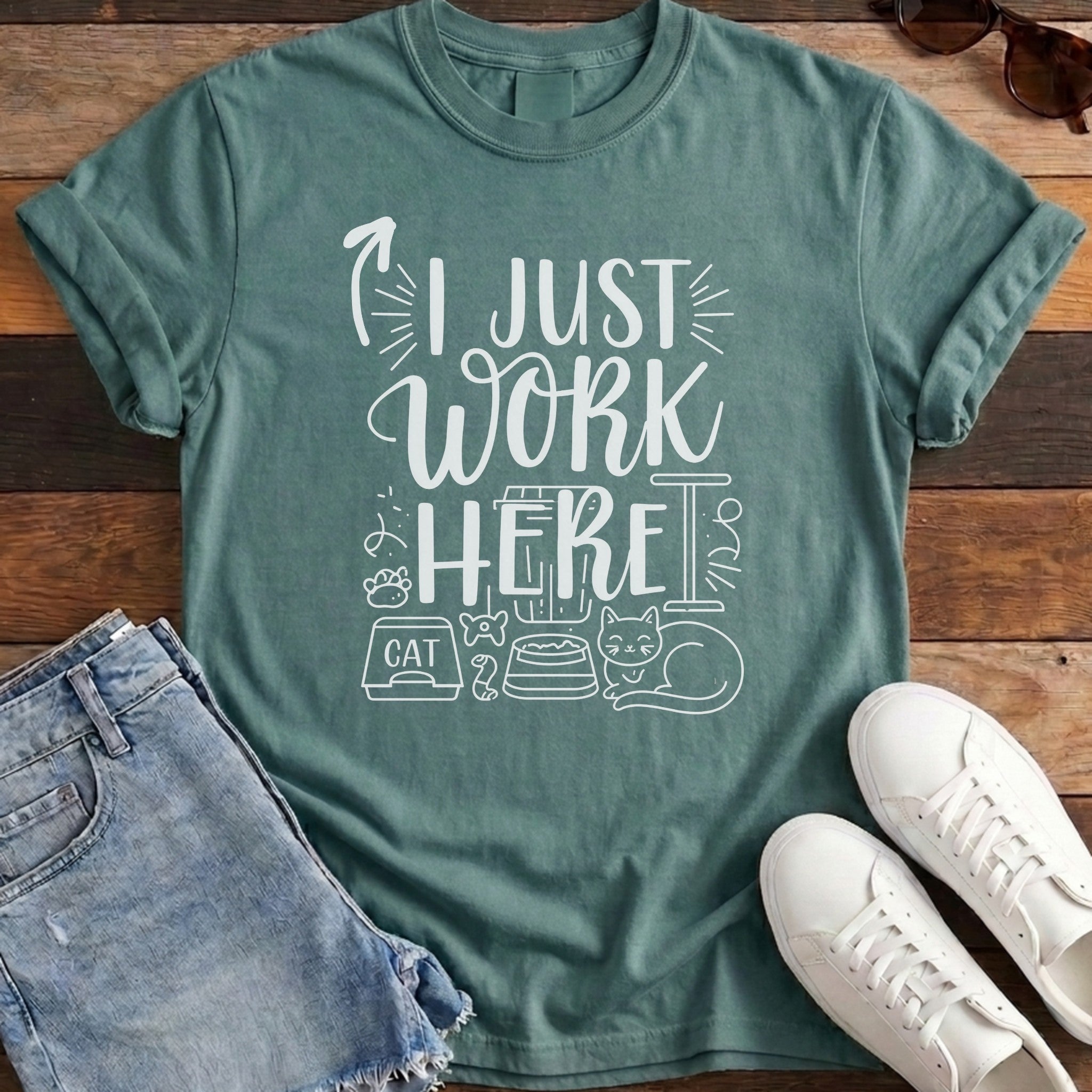 I Just Work Here Cat Tee