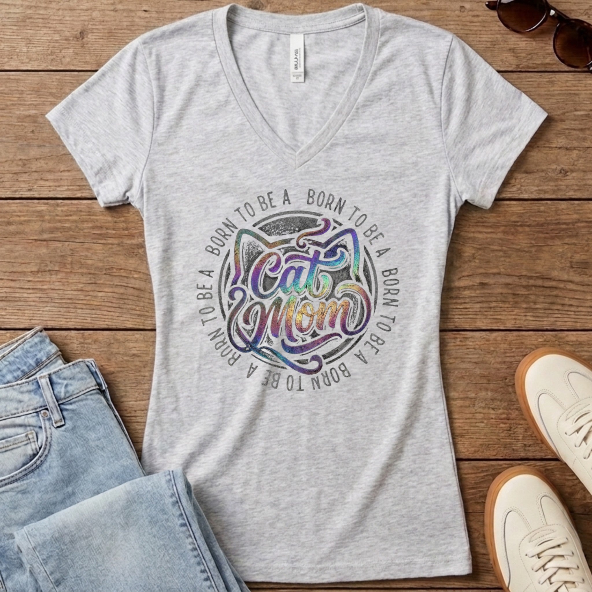 Born To Be A Cat Mom Women's V-Neck - Athletic Heather