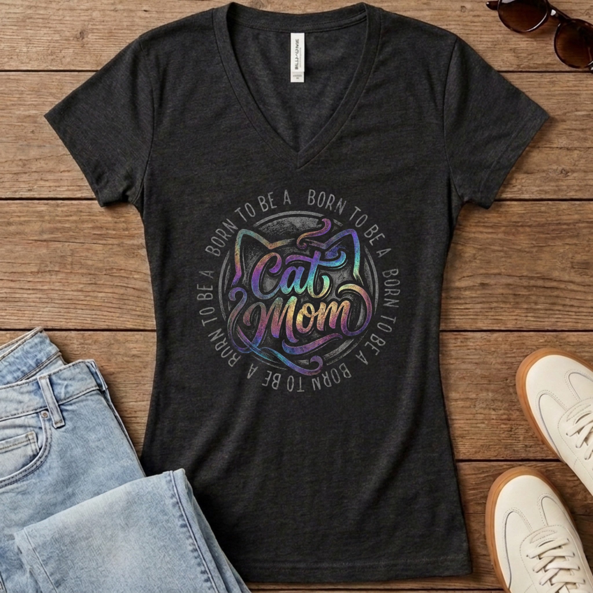 Born To Be A Cat Mom Women's V-Neck - Dark Grey Heather