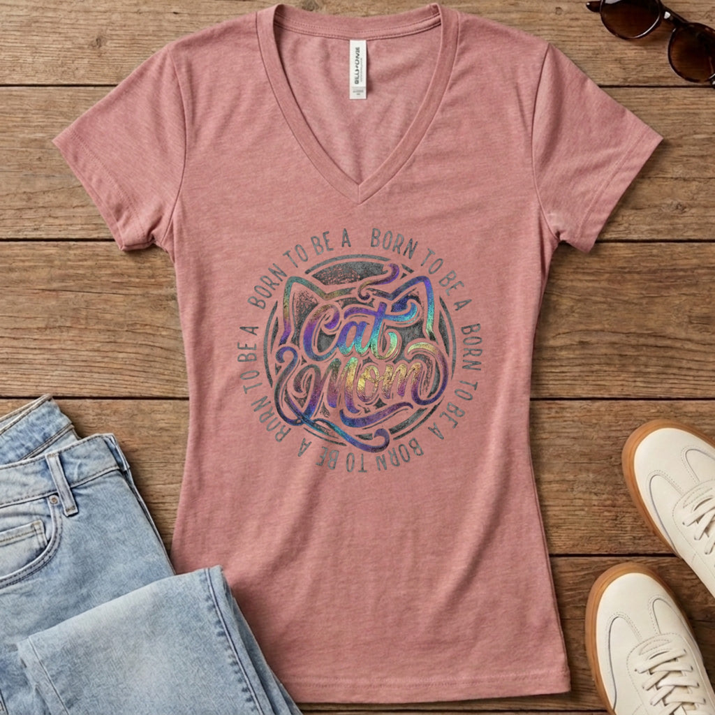 Born To Be A Cat Mom Women's V-Neck - Heather Mauve