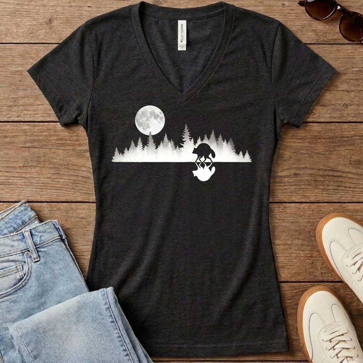 Mirrored Moon Women's V-Neck - Dark Grey Heather