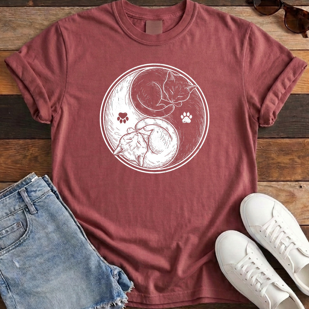 Cat Yin Yang Tee - Chili