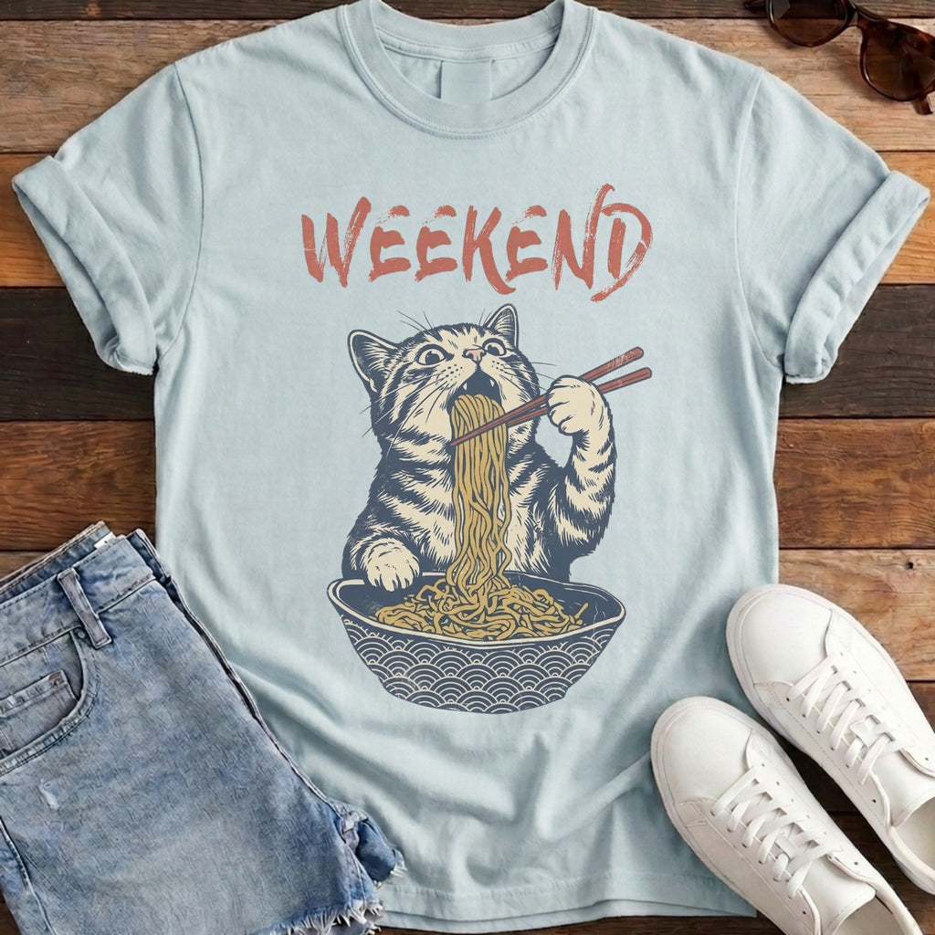 Weekend Ramen Cat Tee - Chambray
