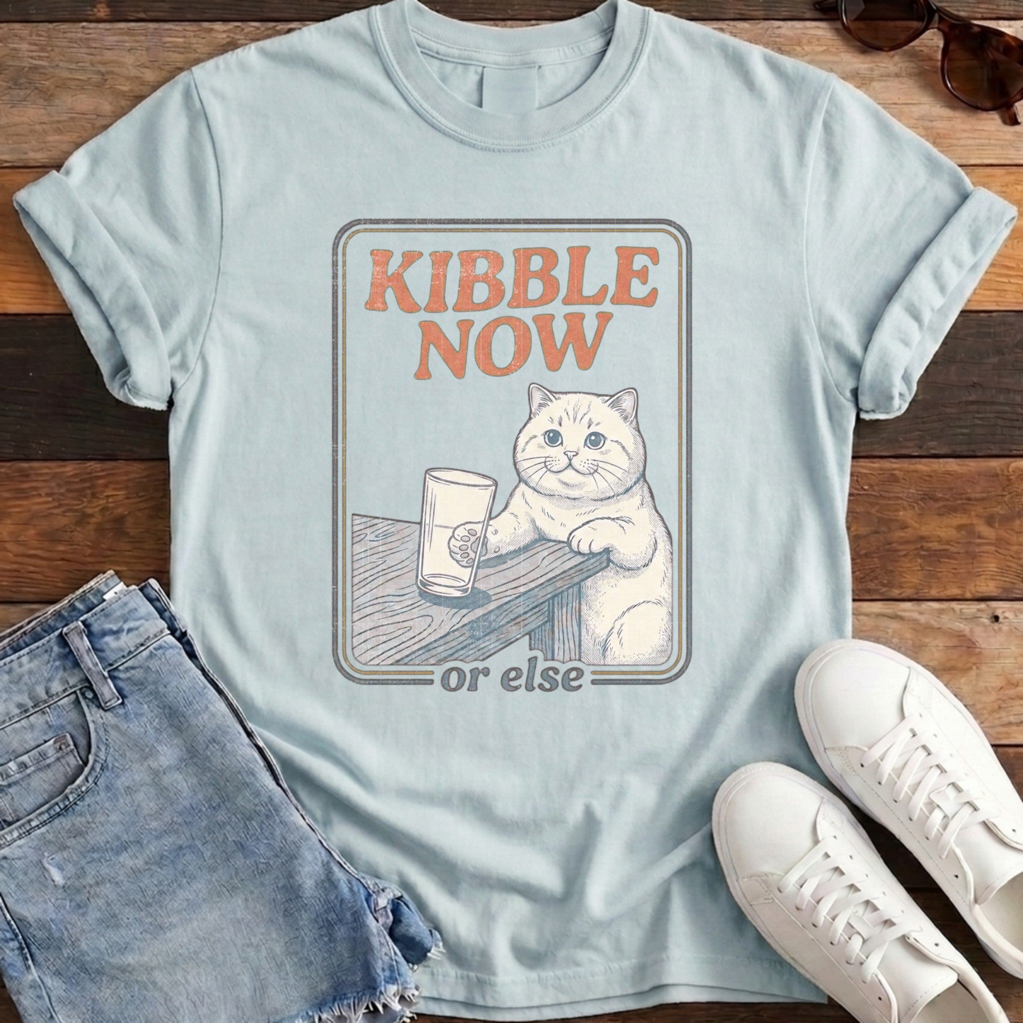 Kibble Now Cat Tee - Chambray