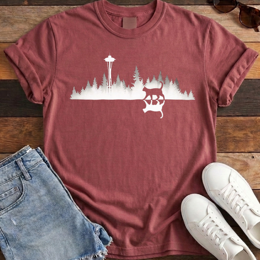 Seattle Mirror Cat Tee - Chili
