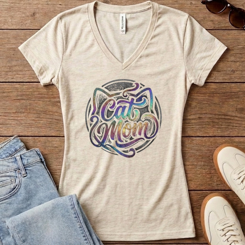 Cat Mom Women's V-Neck - Heather Dust