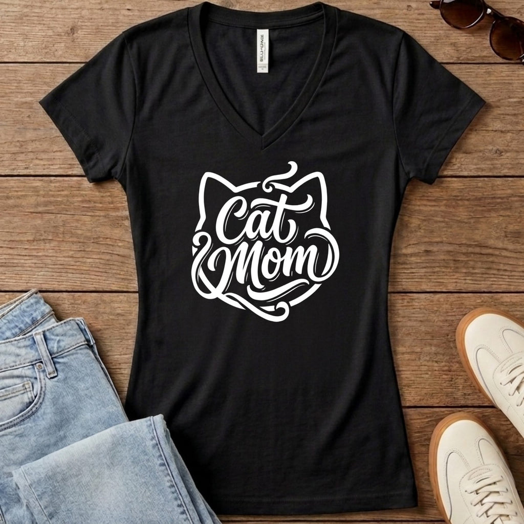 Cat Mom Classic Women's V-Neck - Solid Black Blend