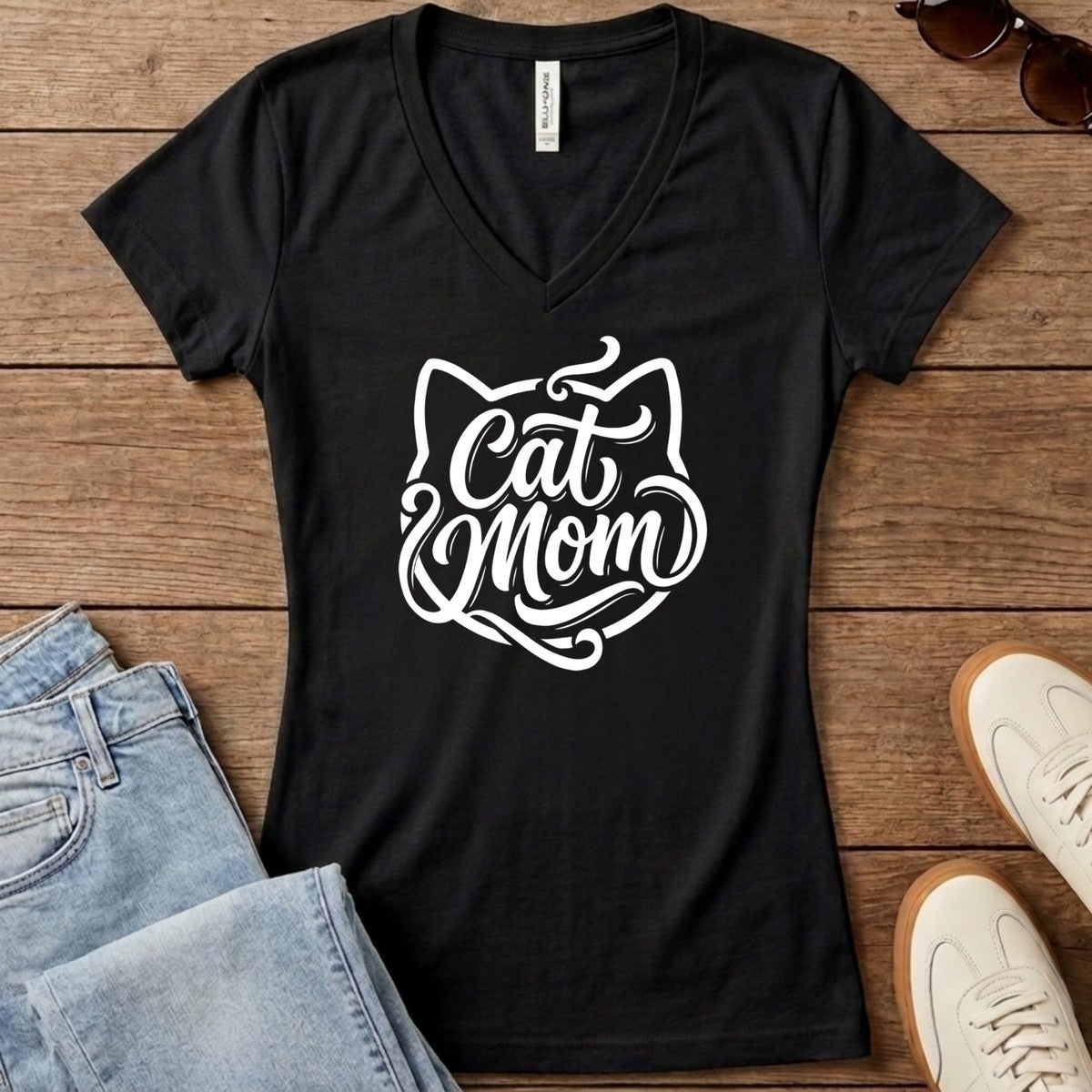 Cat Mom Classic Women's V-Neck - Solid Black Blend