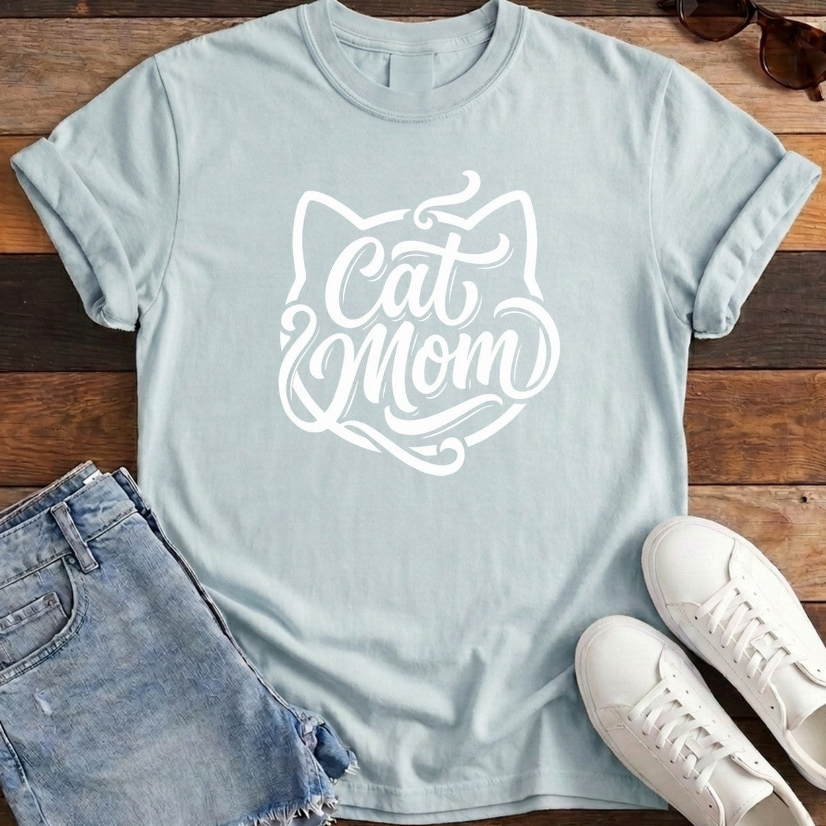 Cat Mom Classic Tee - Chambray