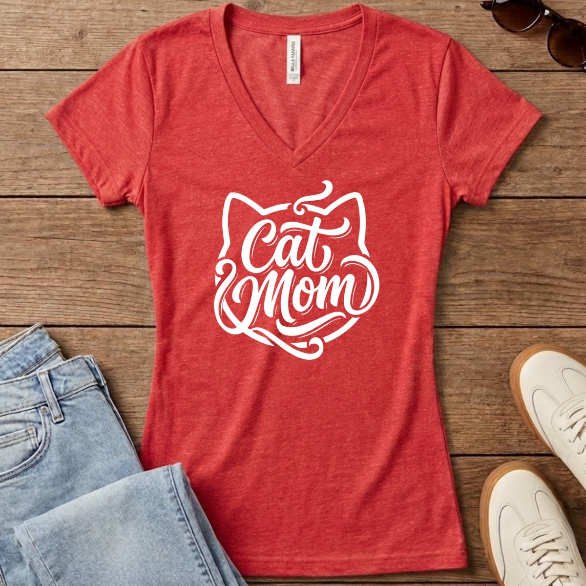 Cat Mom Classic Women's V-Neck - Heather Red