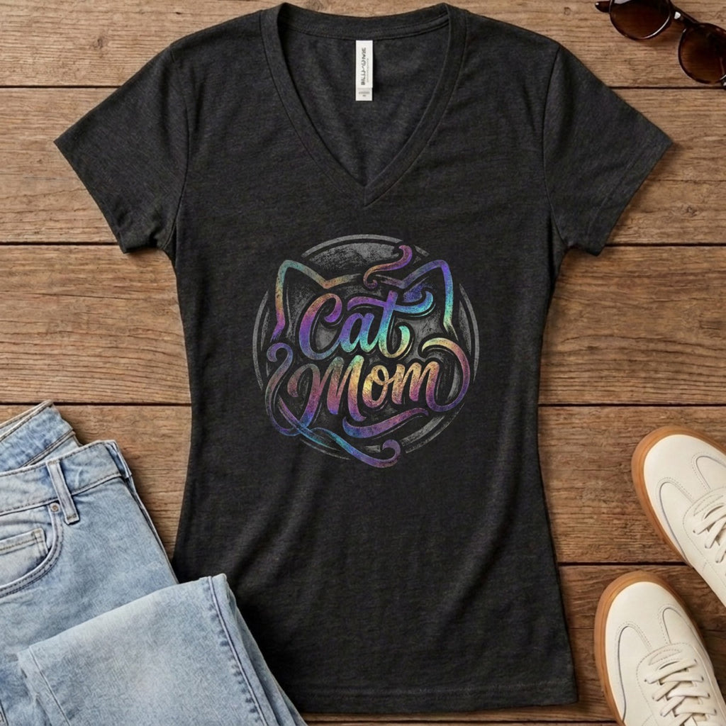 Cat Mom Women's V-Neck - Dark Grey Heather