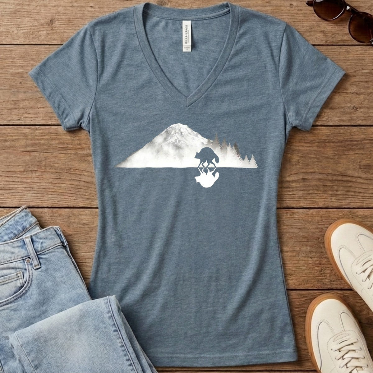 Jimothy Mirrored Rainier Women's V-Neck - Heather Slate