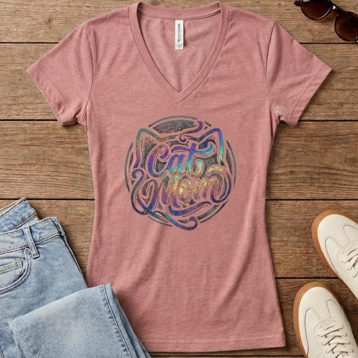Cat Mom Women's V-Neck - Heather Mauve