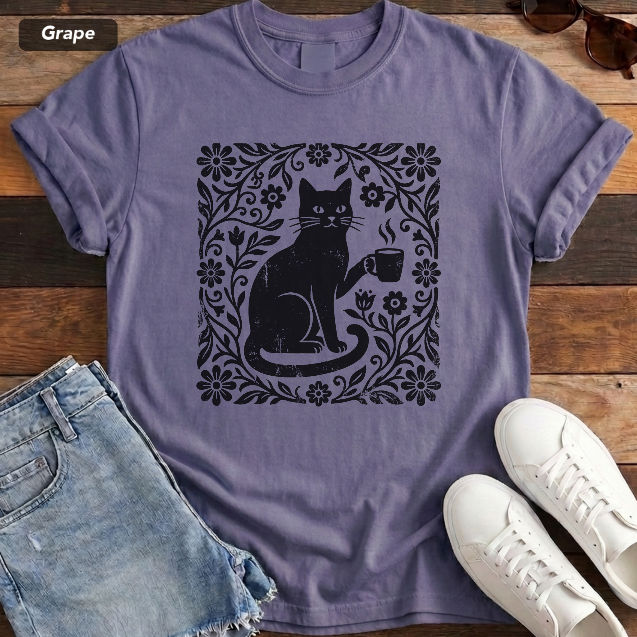 Floral Feline Vintage Tee